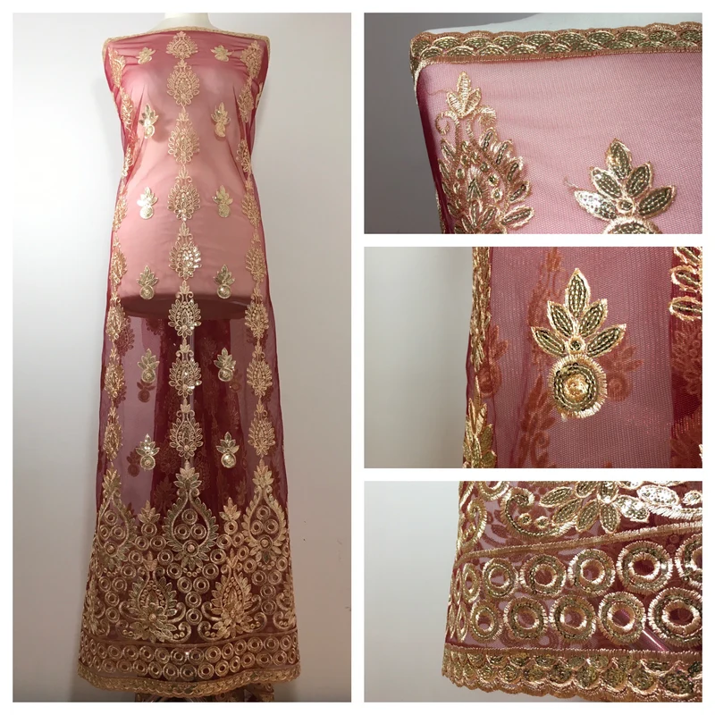 Golden Embroidered Scalloped edge Dress tulle net Fabric 55" Wide M799 Mtex