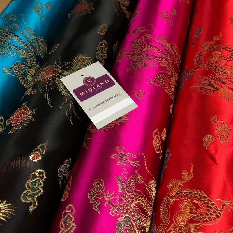 Chinese Oriental Dragon Silky Satin Brocade Dress Fabric 45" Wide M797