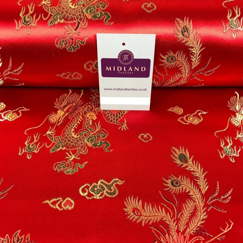 Chinese Oriental Dragon Silky Satin Brocade Dress Fabric 45" Wide M797