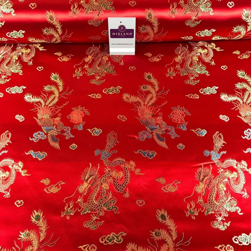 Chinese Oriental Dragon Silky Satin Brocade Dress Fabric 45" Wide M797
