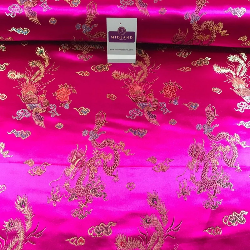 Chinese Oriental Dragon Silky Satin Brocade Dress Fabric 45" Wide M797