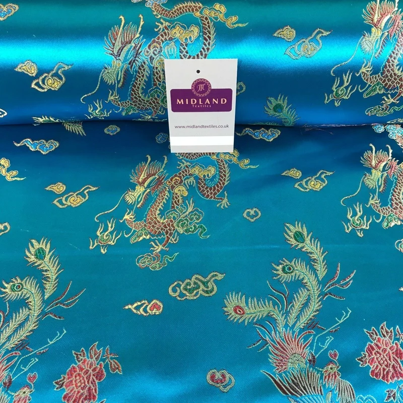 Chinese Oriental Dragon Silky Satin Brocade Dress Fabric 45" Wide M797