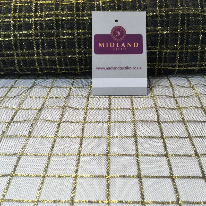 Gold foil checkered Wedding Net Mesh fabric 58" Wide M742 Mtex