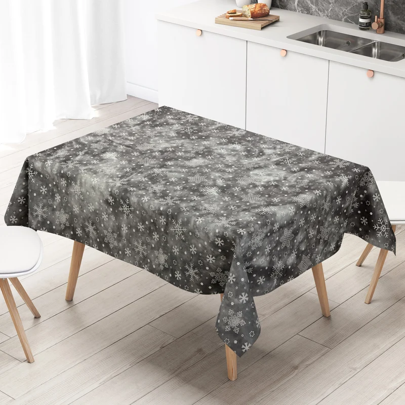 Wachstuch Tischdecke 01730-01 grau Schneeflocken Weihnachten Winter eckig rund oval