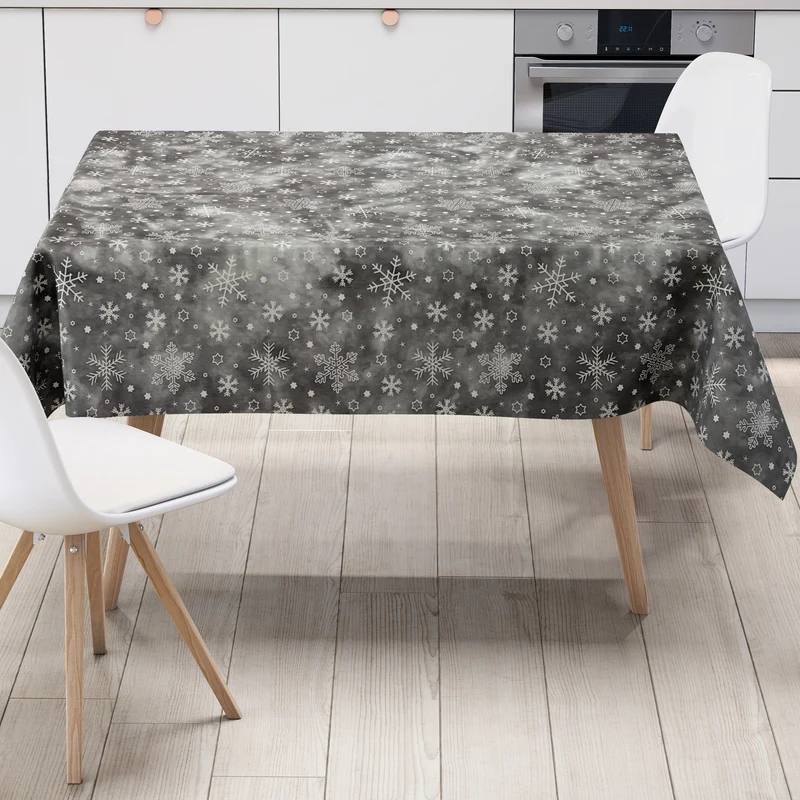 Wachstuch Tischdecke 01730-01 grau Schneeflocken Weihnachten Winter eckig rund oval