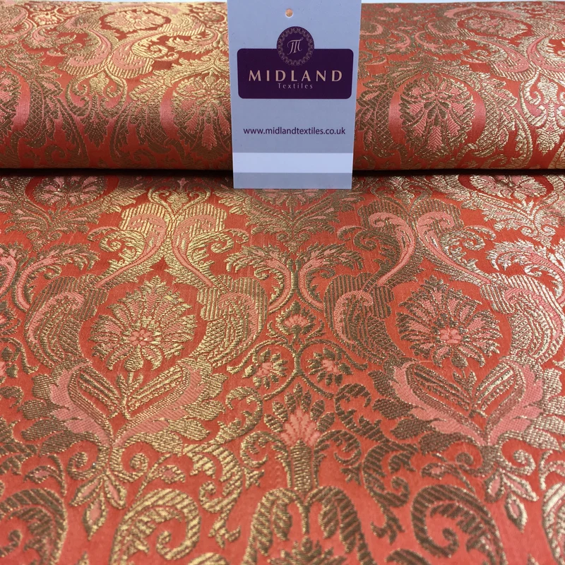Indian Floral Ornamental Faux Silk Banarsi Brocade fabric 44" Wide M649