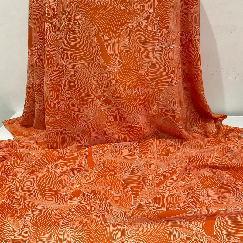 Orange & White Pleat Effect Dress Fabric M401-14