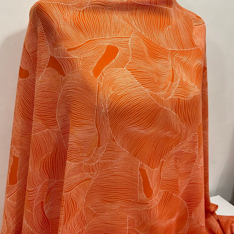 Orange & White Pleat Effect Dress Fabric M401-14