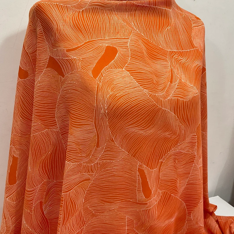 Orange & White Pleat Effect Dress Fabric M401-14