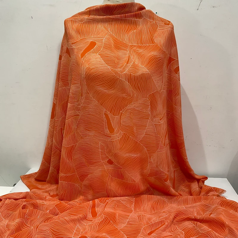 Orange & White Pleat Effect Dress Fabric M401-14