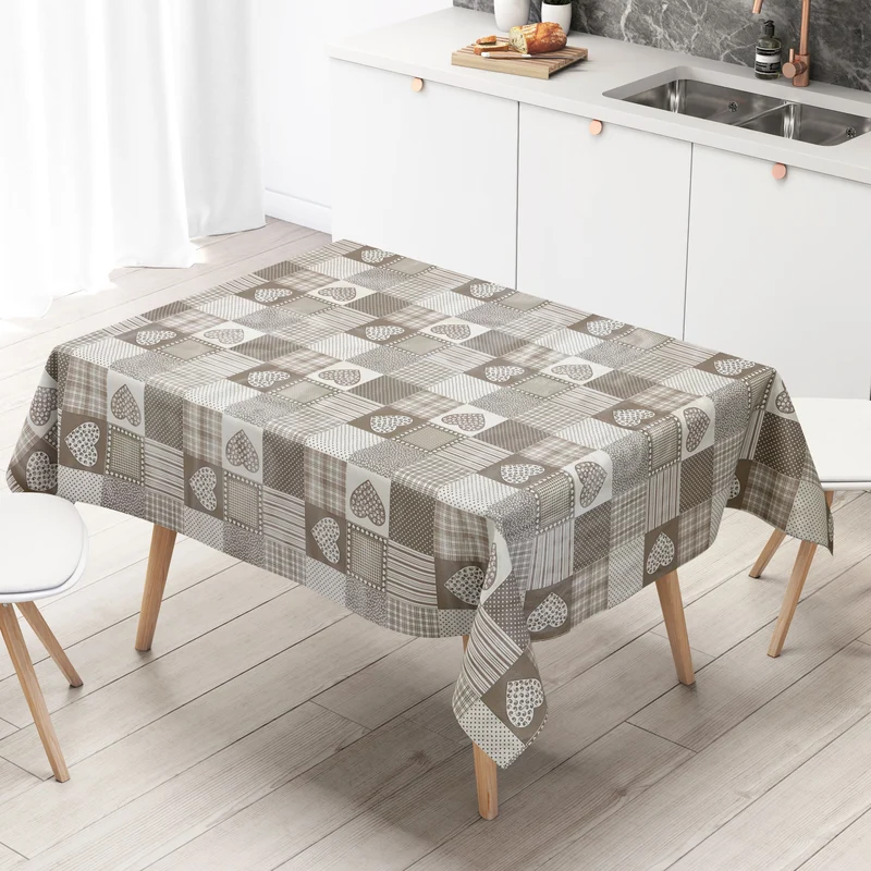 Wachstuch Tischdecke B1804-01 Landhaus Herzen karo beige eckig rund oval