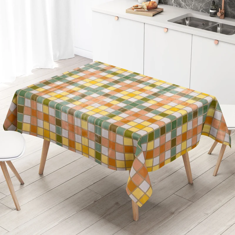 Wachstuch Tischdecke B3838-01 Mosaik Fliesenoptik kariert eckig rund oval