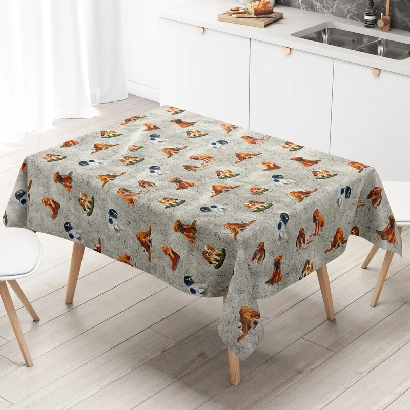 Wachstuch Tischdecke 06234-02 Hunde Welpen auf silber-grau eckig rund oval abwischbar