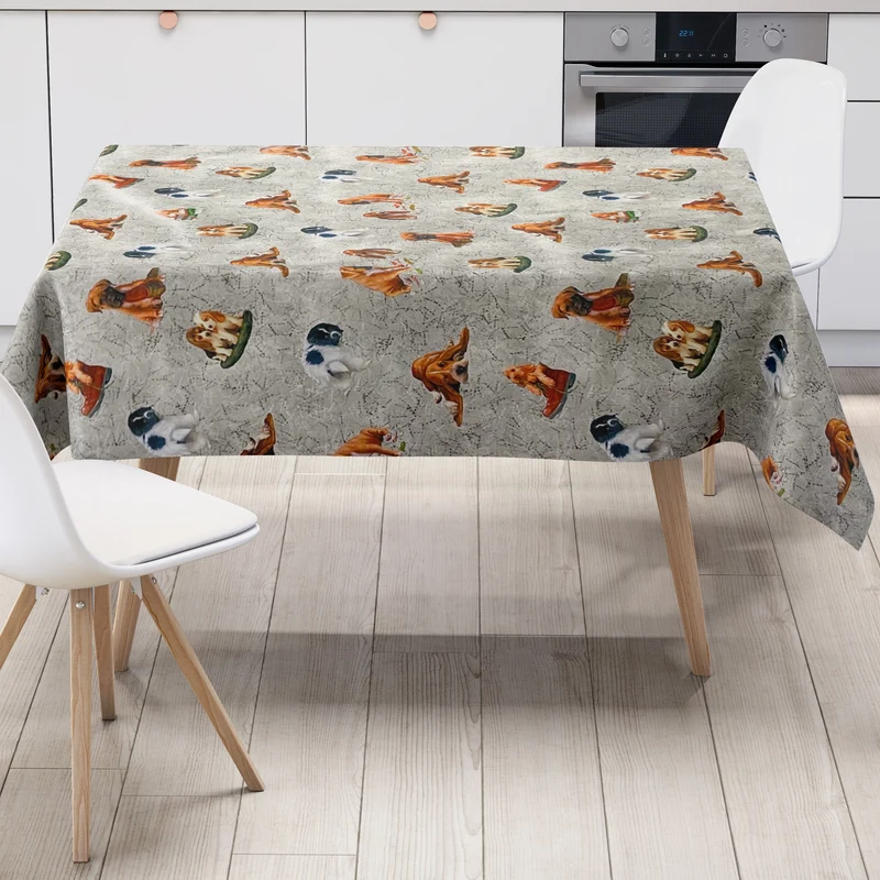 Wachstuch Tischdecke 06234-02 Hunde Welpen auf silber-grau eckig rund oval abwischbar