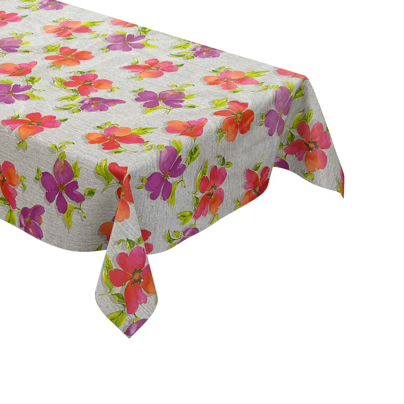 Wachstuch Tischdecke 01708-03 bunte Blüten grau meliert Blumenwiese eckig rund oval Meterware