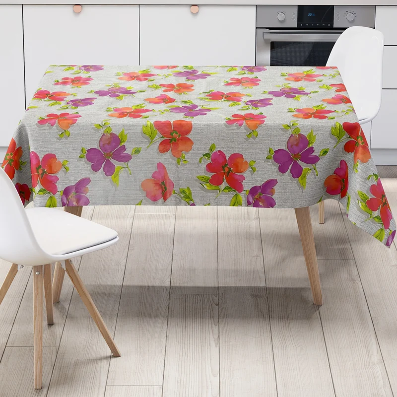 Wachstuch Tischdecke 01708-03 bunte Blüten grau meliert Blumenwiese eckig rund oval Meterware