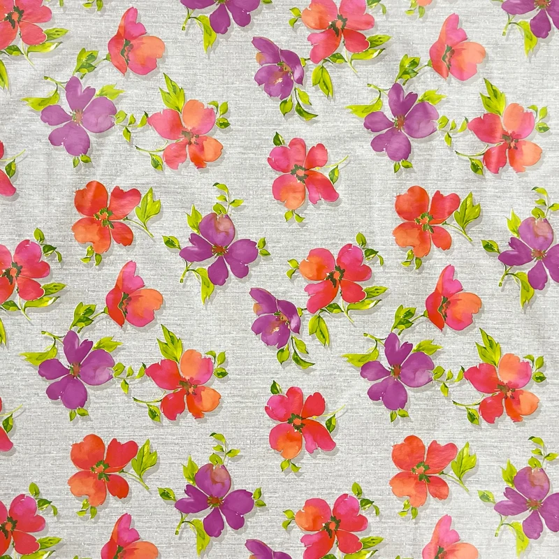 Wachstuch Tischdecke 01708-03 bunte Blüten grau meliert Blumenwiese eckig rund oval Meterware