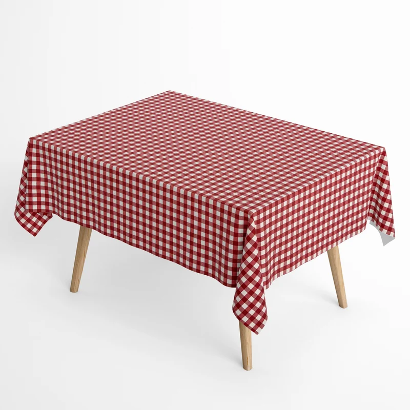 Jacquard Tischdecke aus beschichteter Baumwolle mit Fleckenschutz MENORCA-C401 kariert rot eckig rund oval