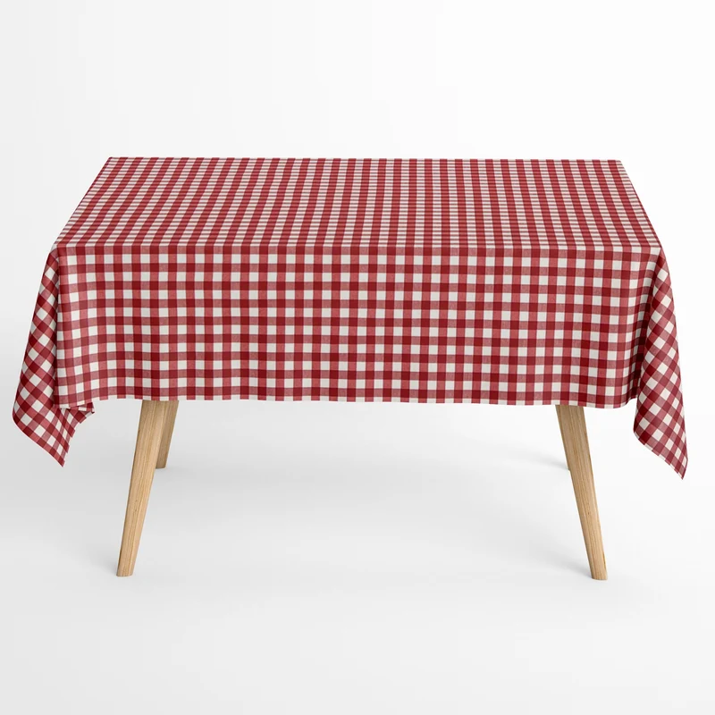 Jacquard Tischdecke aus beschichteter Baumwolle mit Fleckenschutz MENORCA-C401 kariert rot eckig rund oval