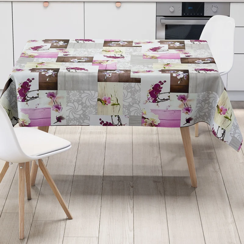 Wachstuch Tischdecke CB60 rosa Orchideen auf Holz eckig rund oval