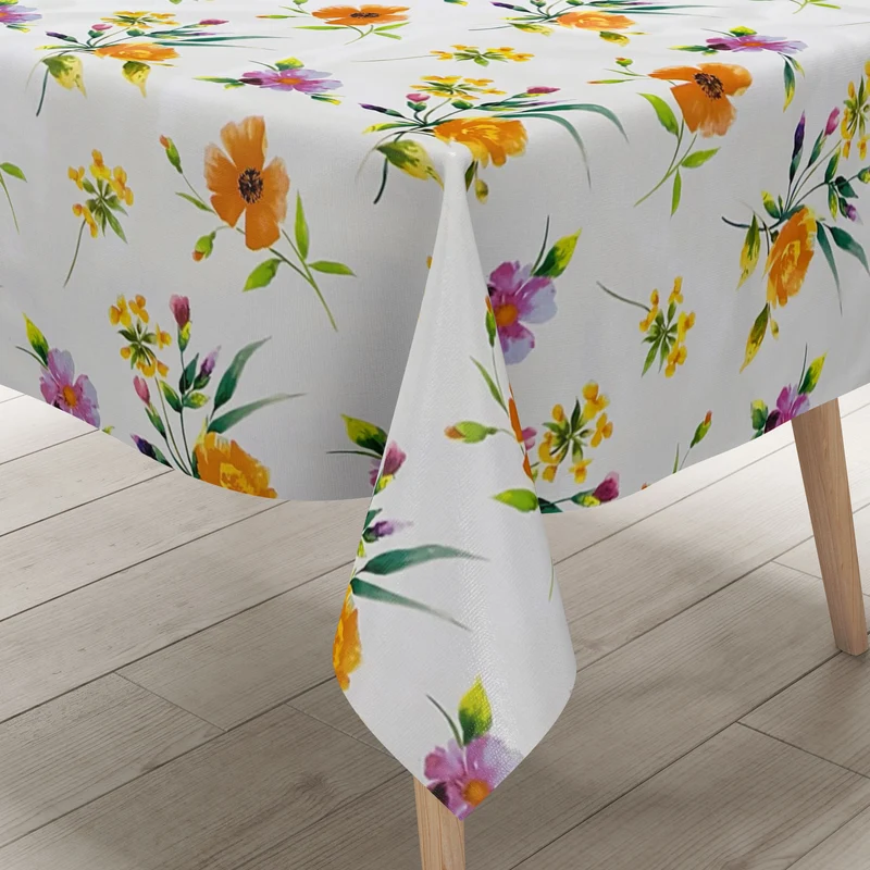 Wachstuch Tischdecke BA50 Mohnblumen Blüten auf weiß eckig rund oval