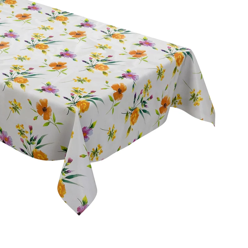 Wachstuch Tischdecke BA50 Mohnblumen Blüten auf weiß eckig rund oval