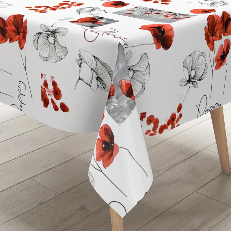 Wachstuch Tischdecke DR40 weiss Mohn POPPY Blüten eckig rund oval Meterware