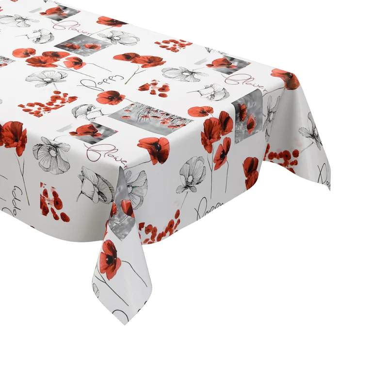 Wachstuch Tischdecke DR40 weiss Mohn POPPY Blüten eckig rund oval Meterware