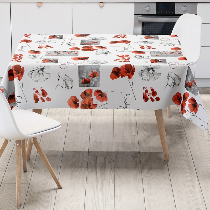Wachstuch Tischdecke DR40 weiss Mohn POPPY Blüten eckig rund oval Meterware