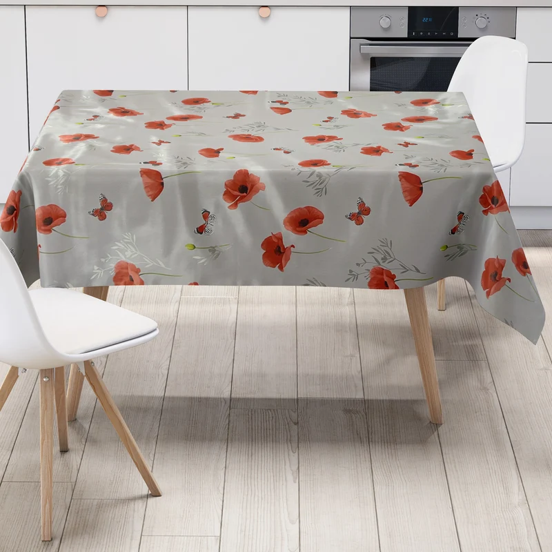 Wachstuch Tischdecke B6022-02 grau Mohn Blüten eckig rund oval Meterware