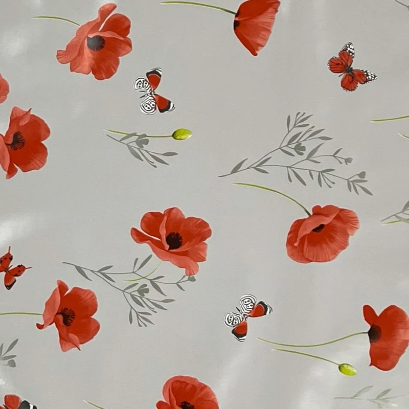 Wachstuch Tischdecke B6022-02 grau Mohn Blüten eckig rund oval Meterware