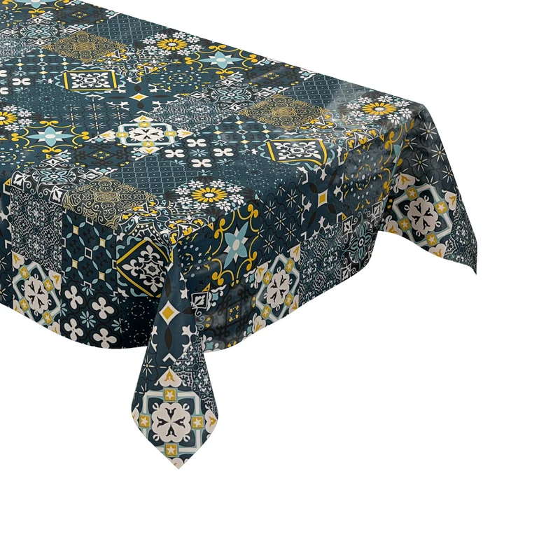 Wachstuch Tischdecke B5010-04 petrol Mosaik Fliesen Portugal eckig rund oval