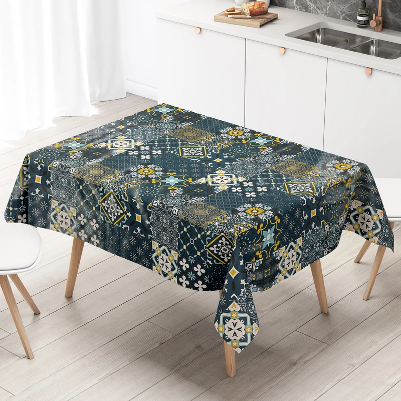 Wachstuch Tischdecke B5010-04 petrol Mosaik Fliesen Portugal eckig rund oval