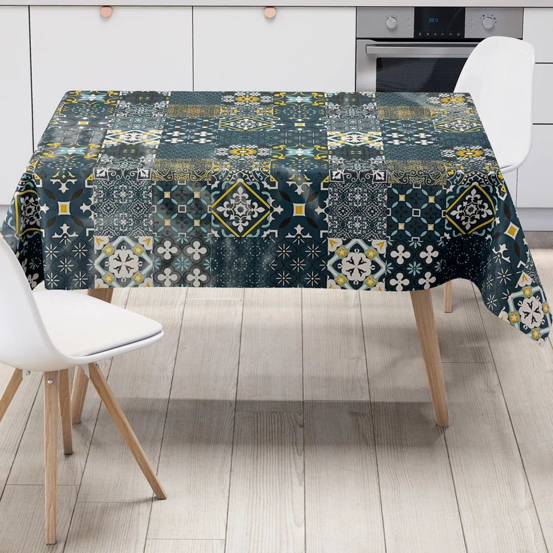 Wachstuch Tischdecke B5010-04 petrol Mosaik Fliesen Portugal eckig rund oval