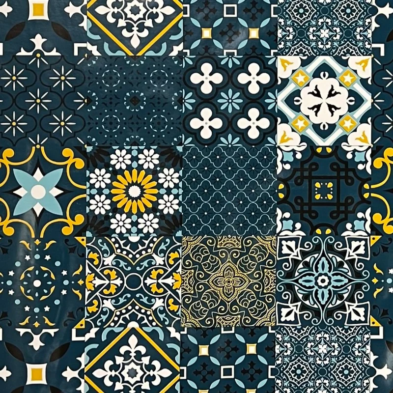 Wachstuch Tischdecke B5010-04 petrol Mosaik Fliesen Portugal eckig rund oval