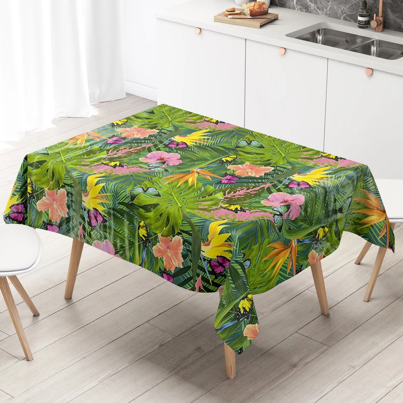 Wachstuch Tischdecke B5044-02 Schmetterlinge Dschungel Monstera eckig rund oval Meterware