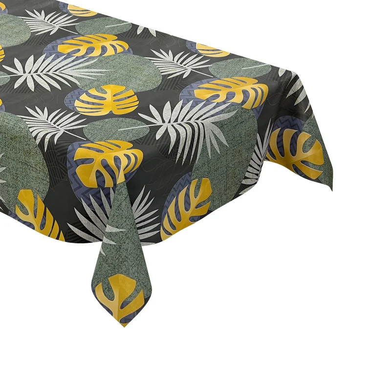 Wachstuch Tischdecke B5054-02 grün gold Dschungel Monstera Palmen eckig rund oval Meterware