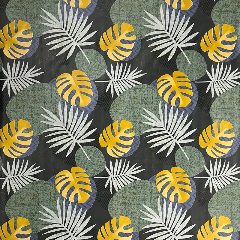 Wachstuch Tischdecke B5054-02 grün gold Dschungel Monstera Palmen eckig rund oval Meterware