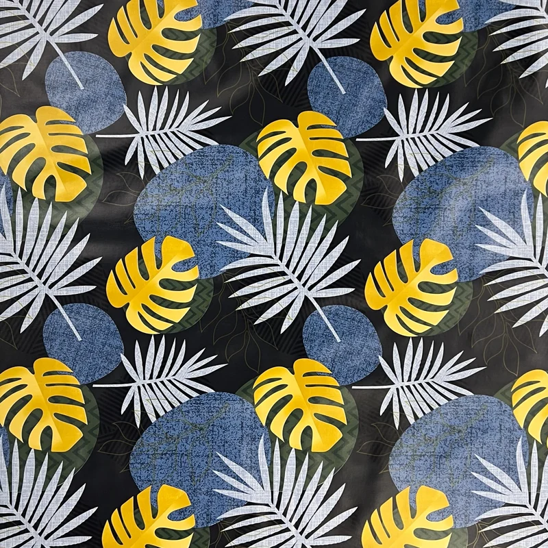 Wachstuch Tischdecke B5054-01 blau gold Dschungel Monstera Palmen eckig rund oval Meterware