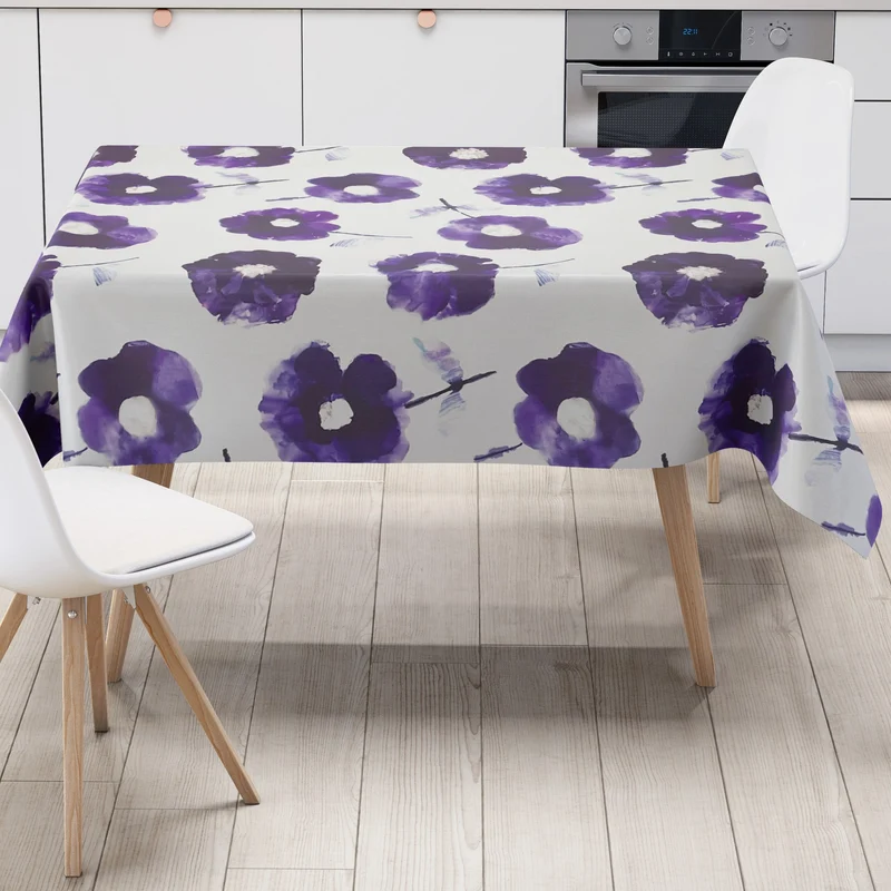 Wachstuch Tischdecke geprägt M19364 Windröschen Anemone lila eckig rund oval