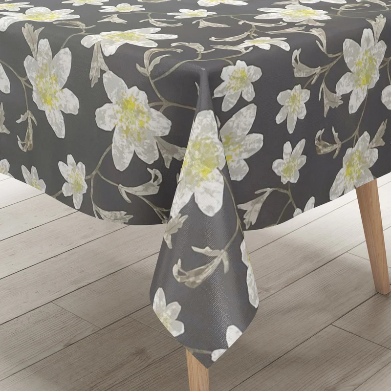 Wachstuch Tischdecke geprägt M19349 Blumen auf grau eckig rund oval