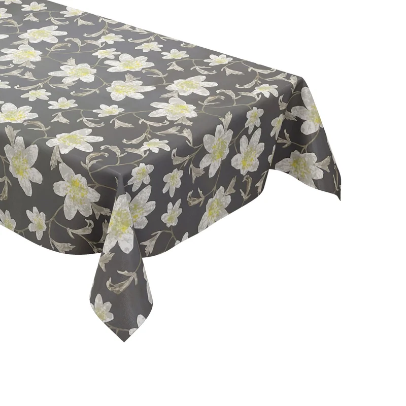 Wachstuch Tischdecke geprägt M19349 Blumen auf grau eckig rund oval