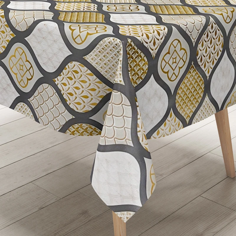 Wachstuch Tischdecke geprägt Weihnachten B6014-04 Zapfen gold grau eckig rund oval