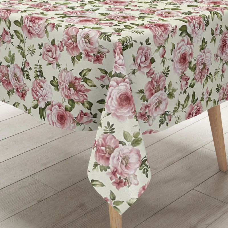 Wachstuch Tischdecke K124A Rosen Blüten auf beige eckig rund oval