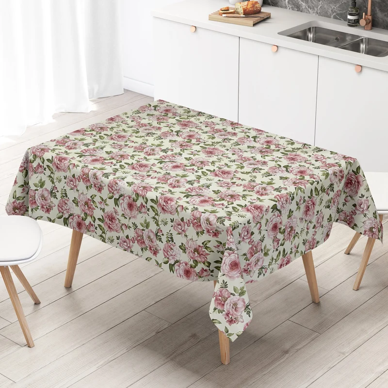 Wachstuch Tischdecke K124A Rosen Blüten auf beige eckig rund oval