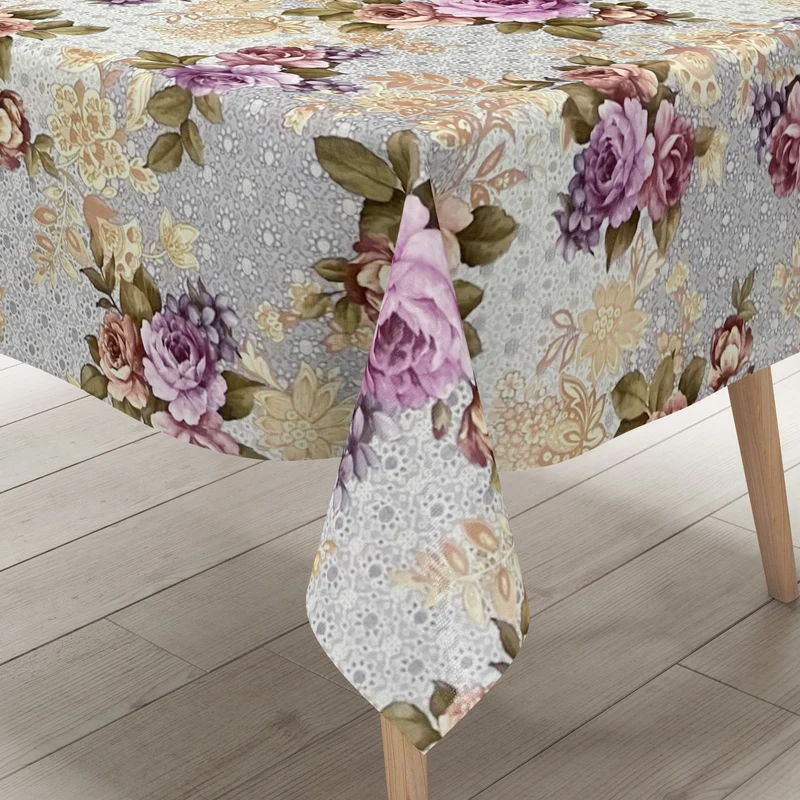 Wachstuch Tischdecke K230C Rosen Blüten auf grau eckig rund oval