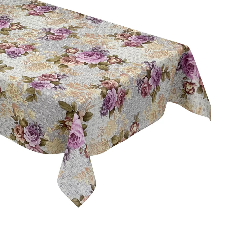 Wachstuch Tischdecke K230C Rosen Blüten auf grau eckig rund oval