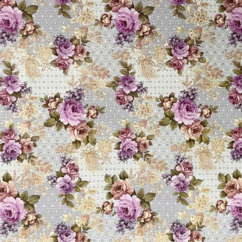Wachstuch Tischdecke K230C Rosen Blüten auf grau eckig rund oval