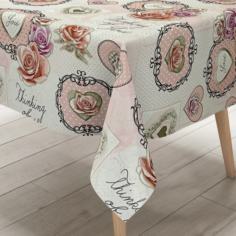 Wachstuch Tischdecke K191A rosa Rosen Herzen Patchwork eckig rund oval