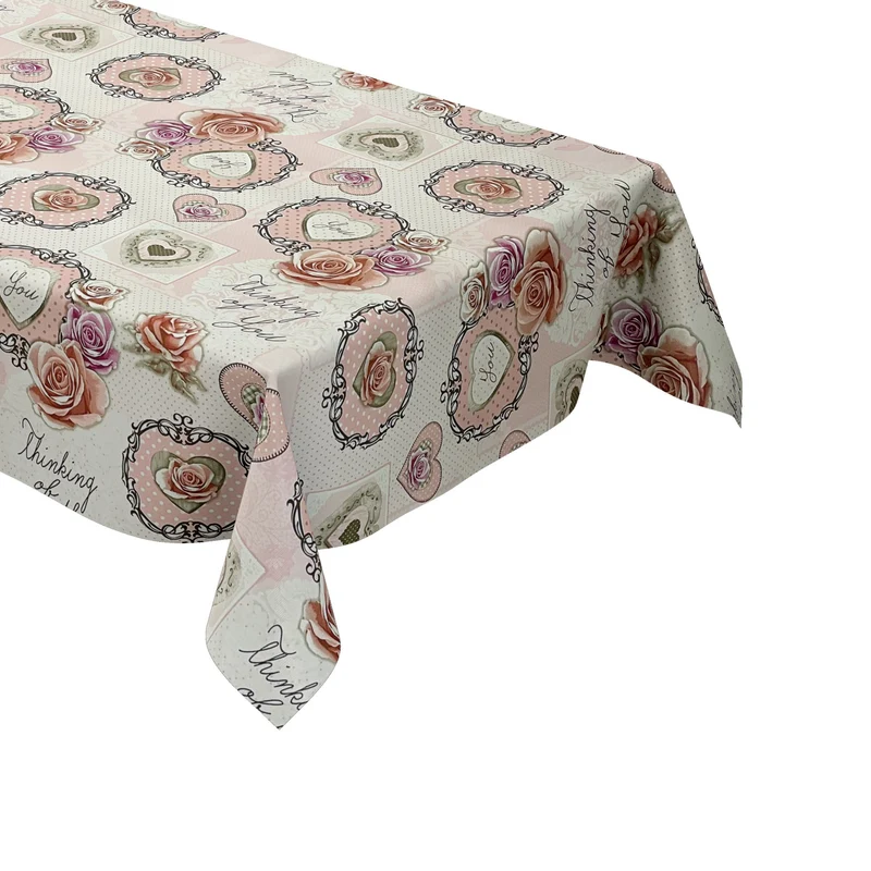 Wachstuch Tischdecke K191A rosa Rosen Herzen Patchwork eckig rund oval